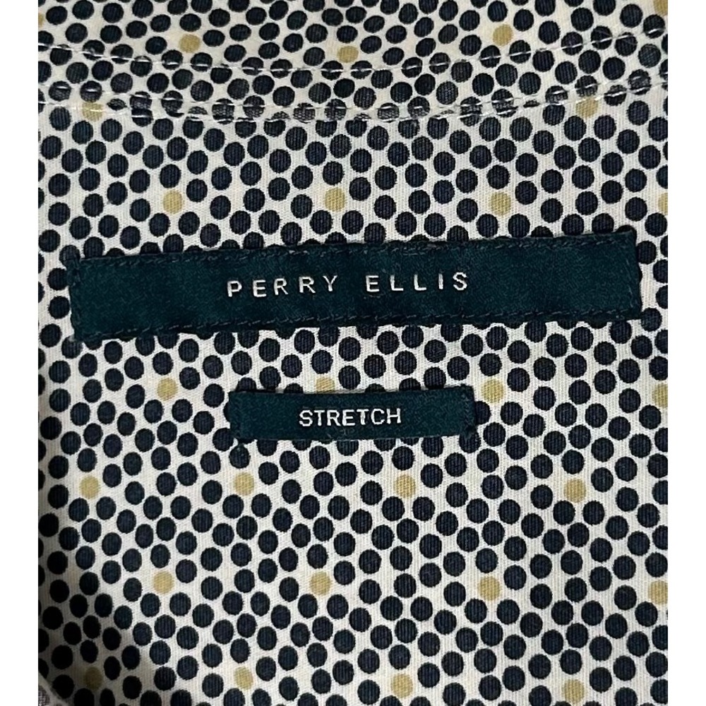Perry Ellis Men Short Sleeve Button Down Shirt Black Tan Geometric Dot Stretch M - Picture 5 of 8